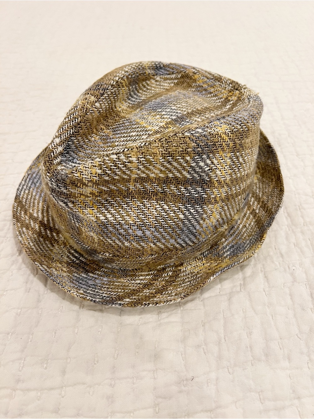 Etro Fedora Hat Women Medium Brown Tweed Silk Blend Plaid Heritage Old Money NEW